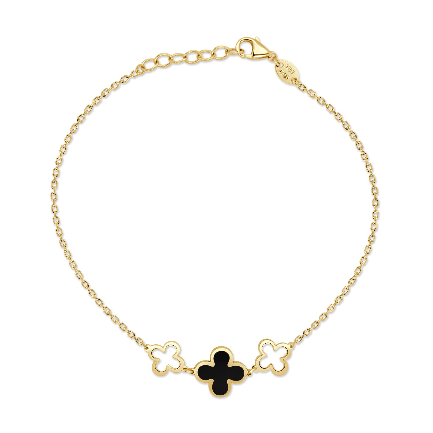 14K Italian Gold Gemstone Clover Triple Station Line Bracelet
