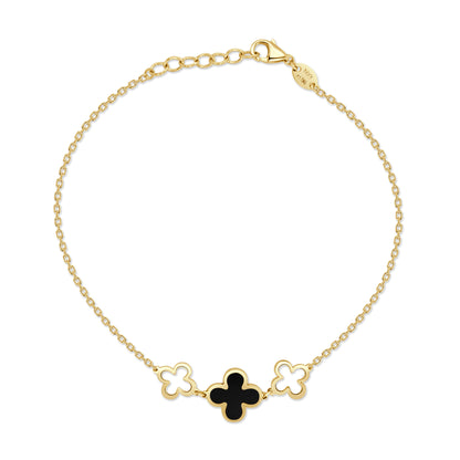 14K Italian Gold Gemstone Clover Triple Station Line Bracelet