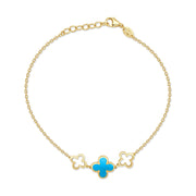 14K Italian Gold 3-Station Turquoise Clover Bracelet