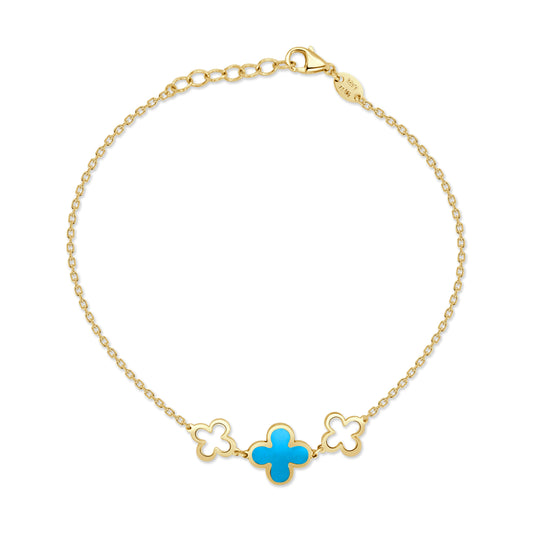 14K Italian Gold 3-Station Turquoise Clover Bracelet