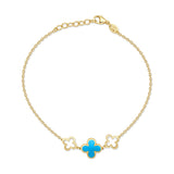 14K Italian Gold 3-Station Turquoise Clover Bracelet