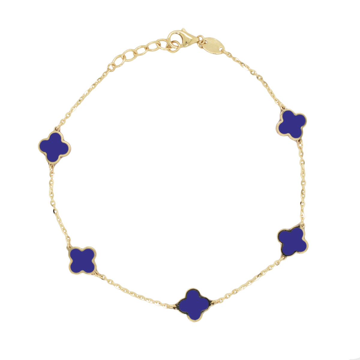 14K Italian Gold Gemstone Clover 7" Bracelet