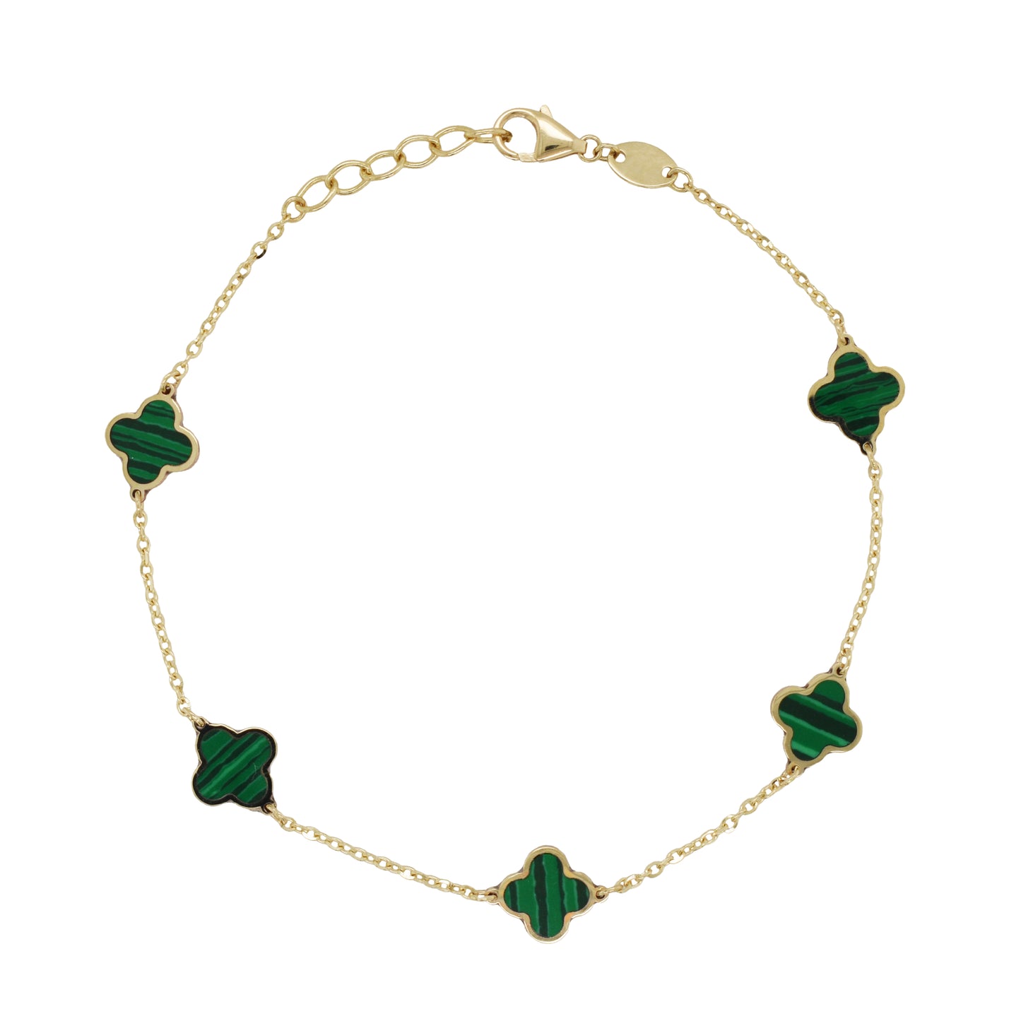 14K Italian Gold Gemstone Clover 7" Bracelet