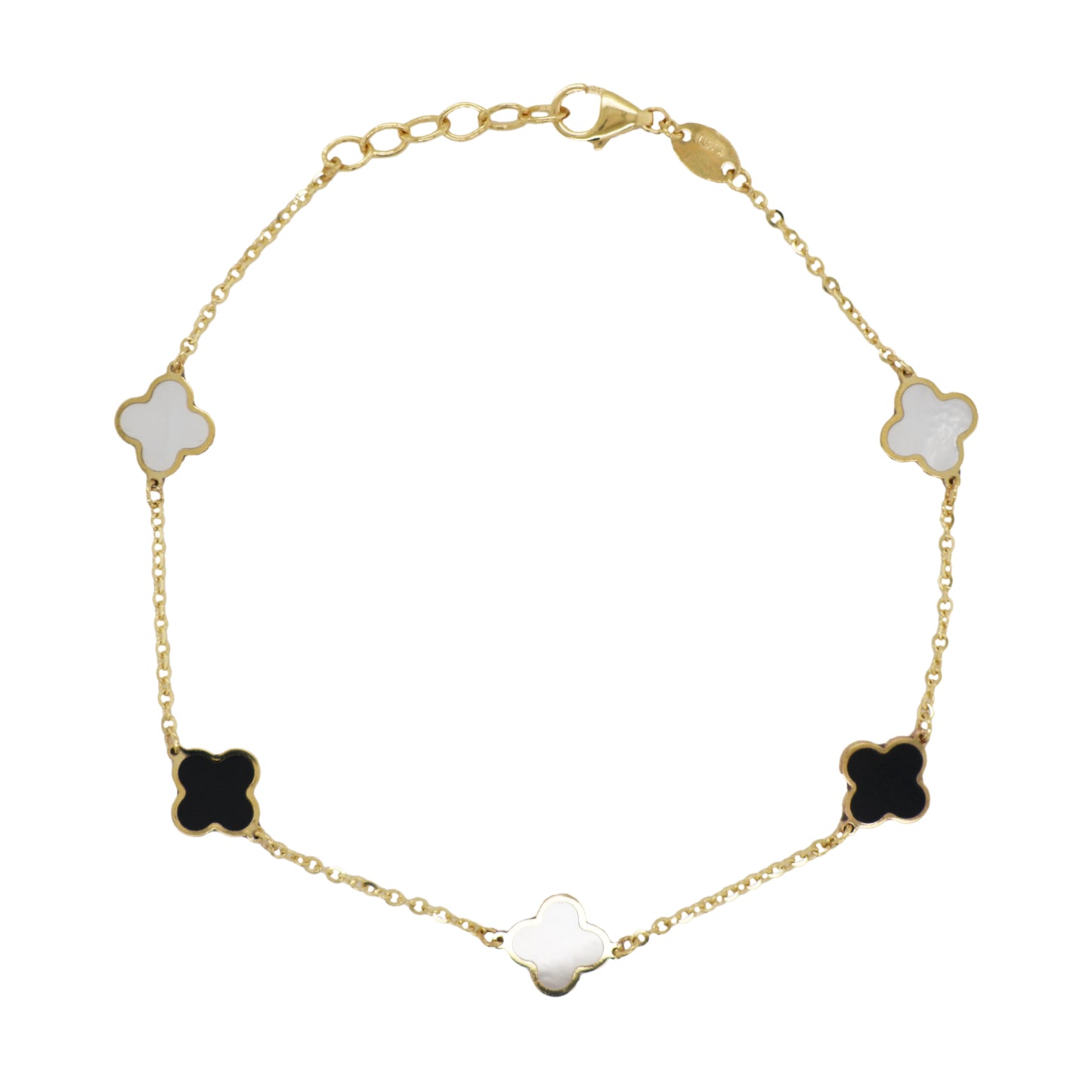 14K Italian Gold Gemstone Clover 7" Bracelet