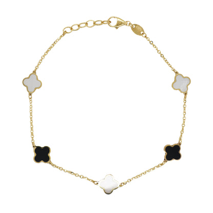 14K Italian Gold Gemstone Clover 7" Bracelet