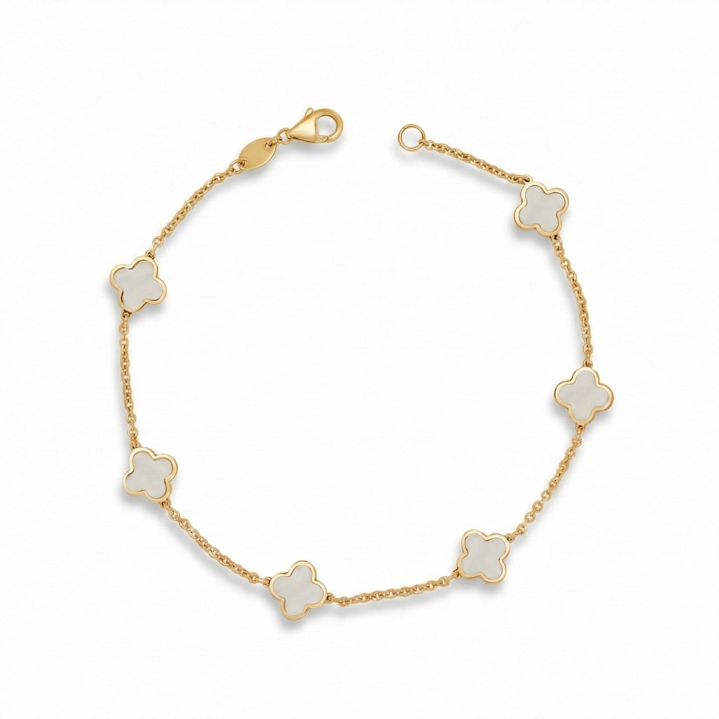 14K Italian Gold Gemstone Clover 7" Bracelet