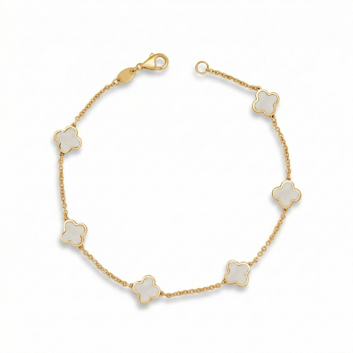 14K Italian Gold Gemstone Clover 7" Bracelet