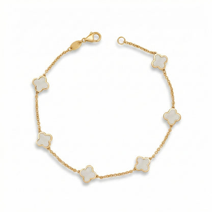 14K Italian Gold Gemstone Clover 7" Bracelet