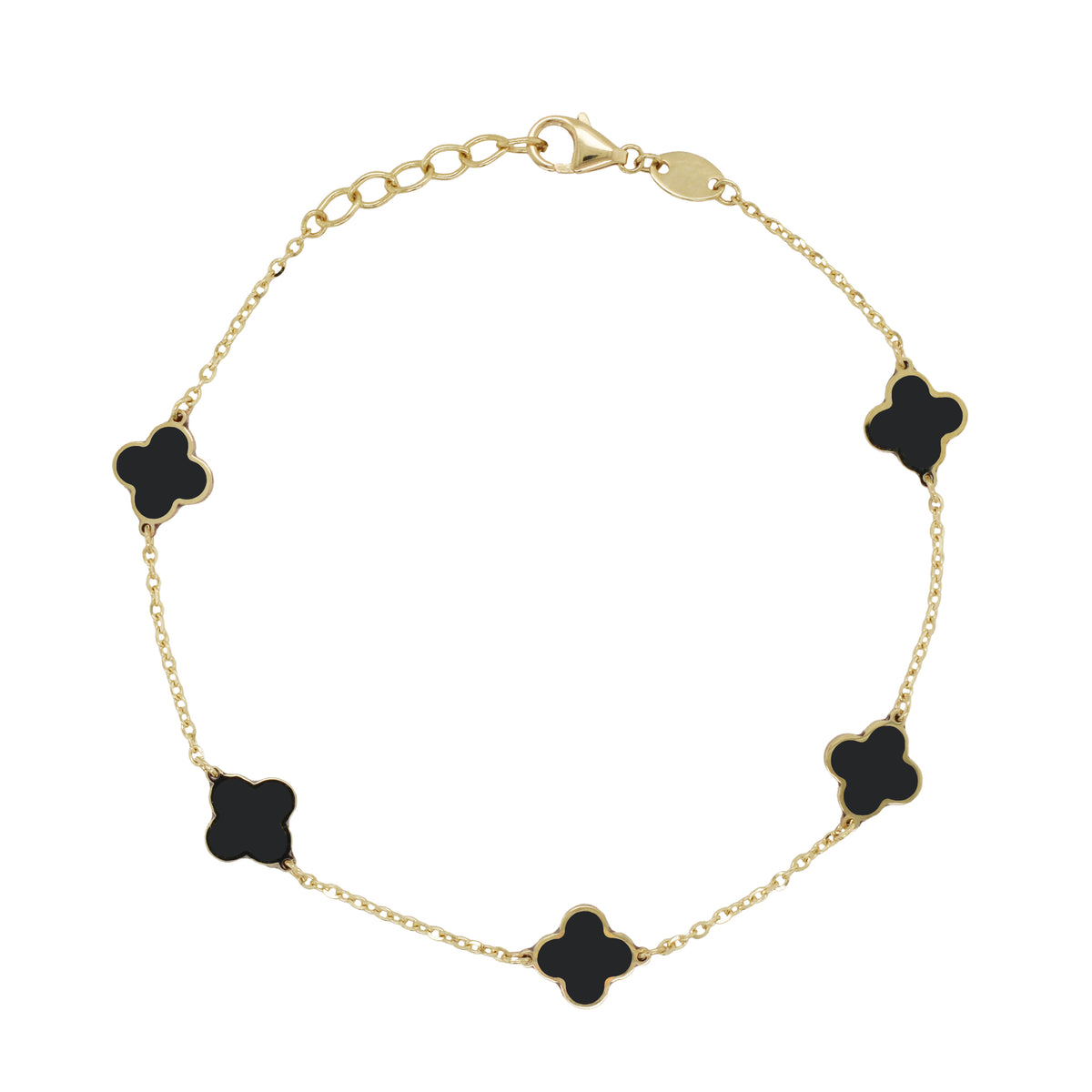 14K Italian Gold Gemstone Clover 7" Bracelet