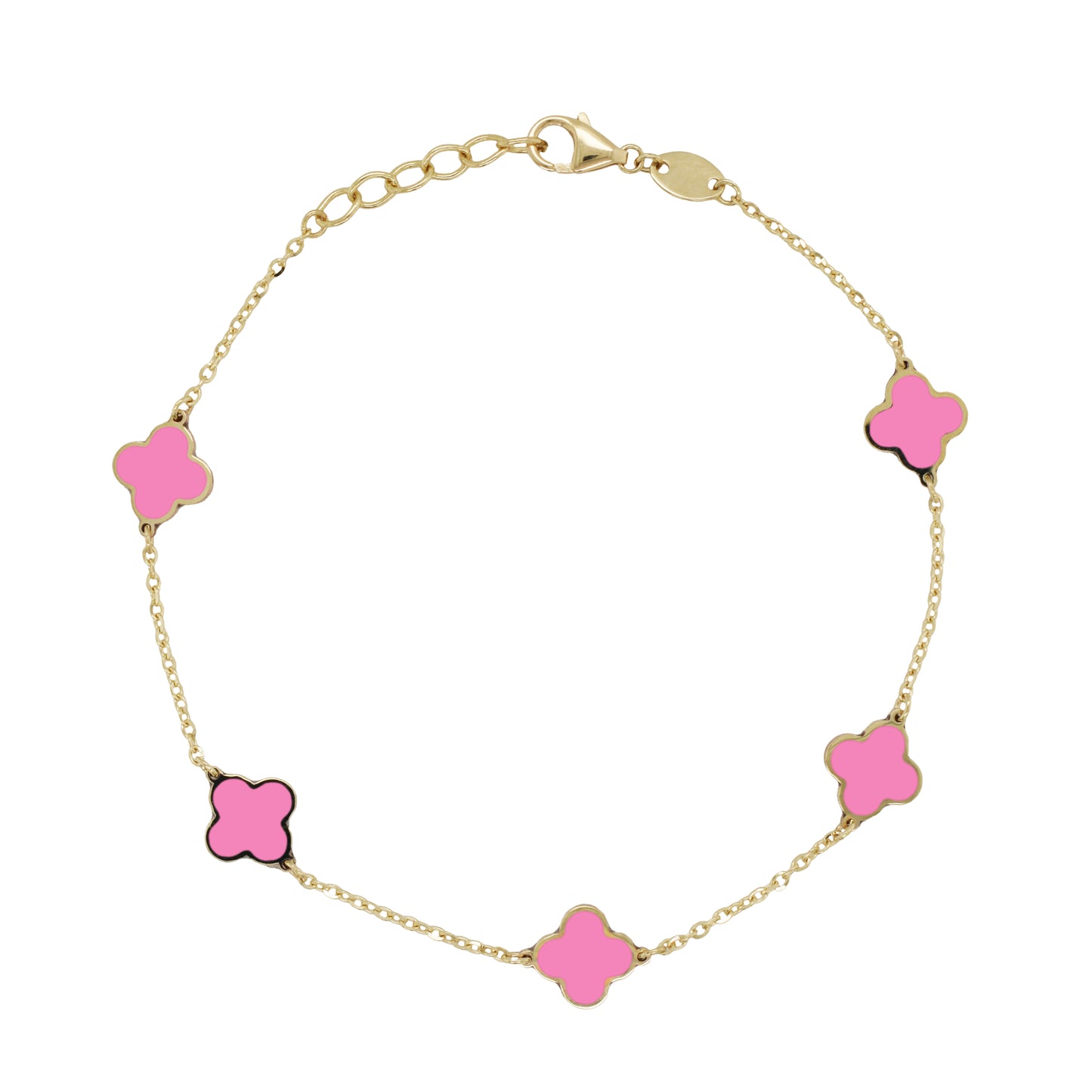 14K Italian Gold Gemstone Clover 7" Bracelet