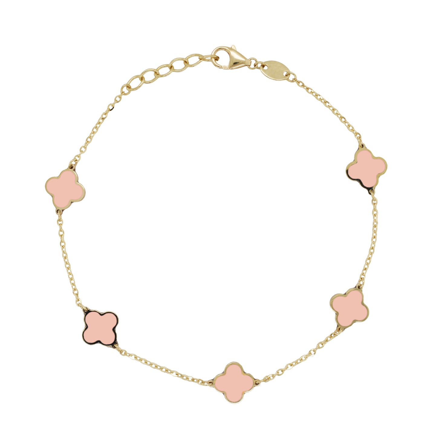 14K Italian Gold Gemstone Clover 7" Bracelet