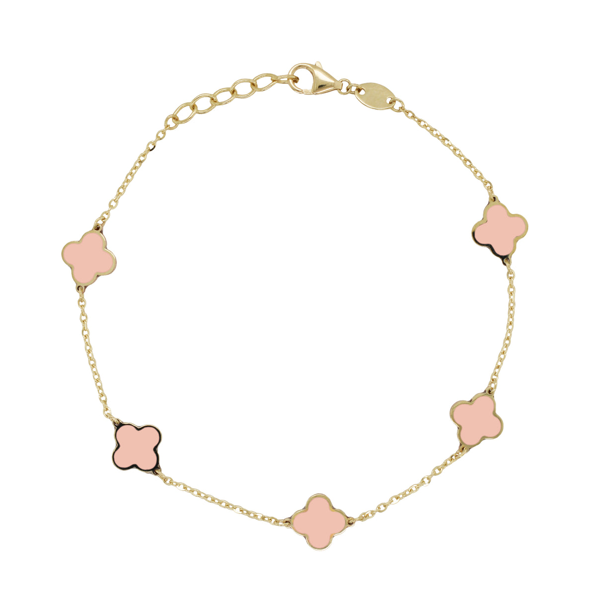 14K Italian Gold Gemstone Clover 7" Bracelet