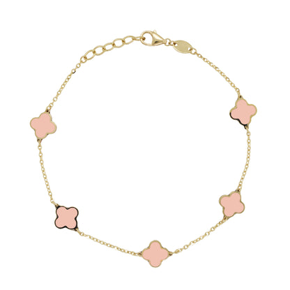 14K Italian Gold Gemstone Clover 7" Bracelet