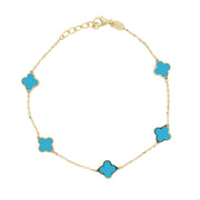 14K Italian Gold Gemstone Clover 7" Bracelet