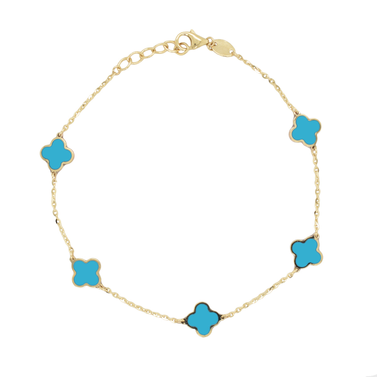 14K Italian Gold Gemstone Clover 7" Bracelet