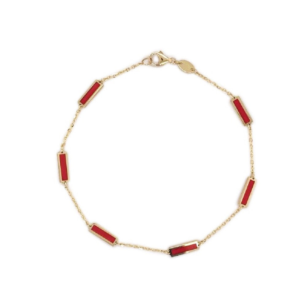14K Italian Gold Gemstone Bar Station Bracelet