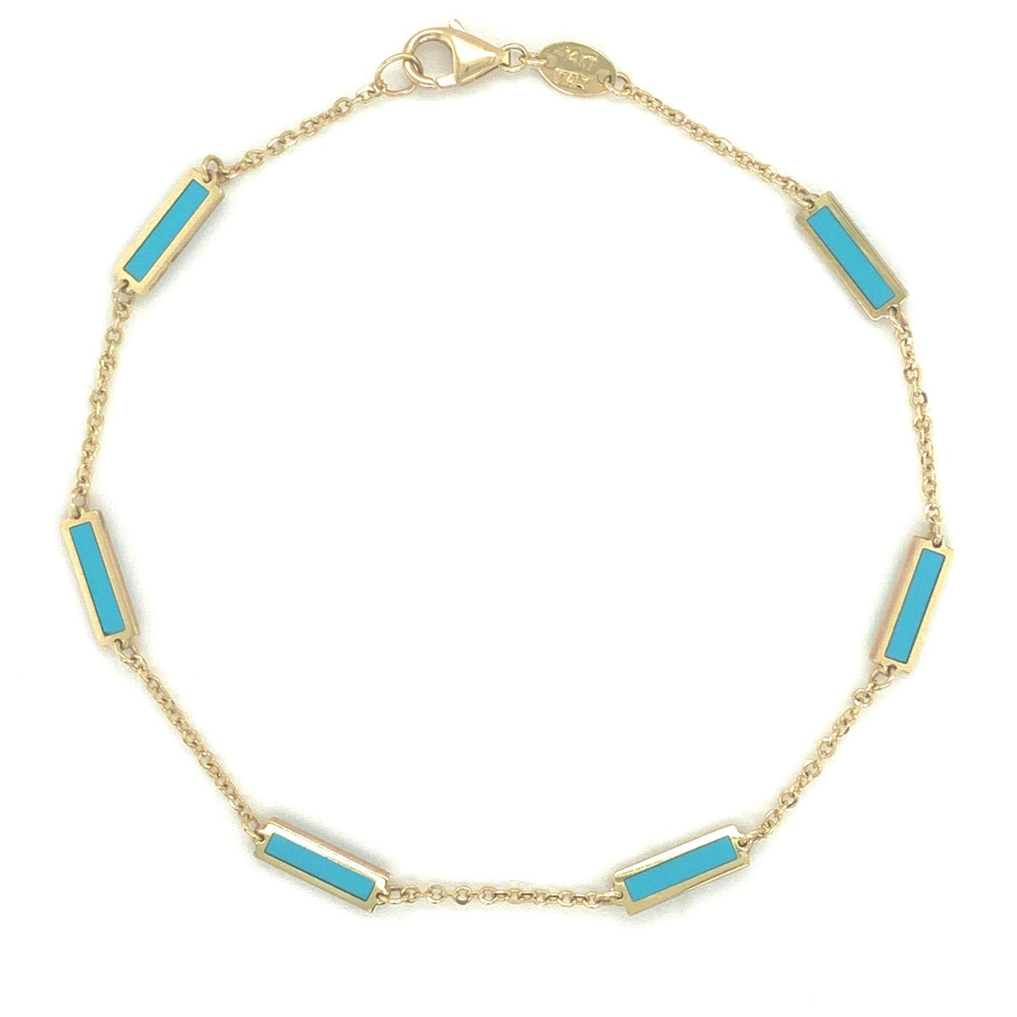 14K Italian Gold Turquoise Bar Station Bracelet