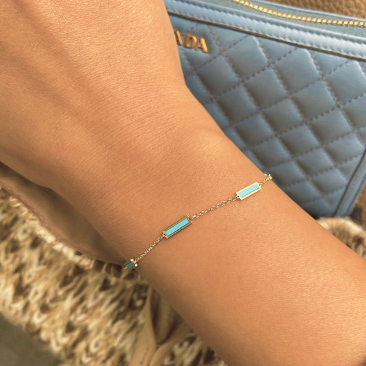 14K Italian Gold Turquoise Bar Station Bracelet