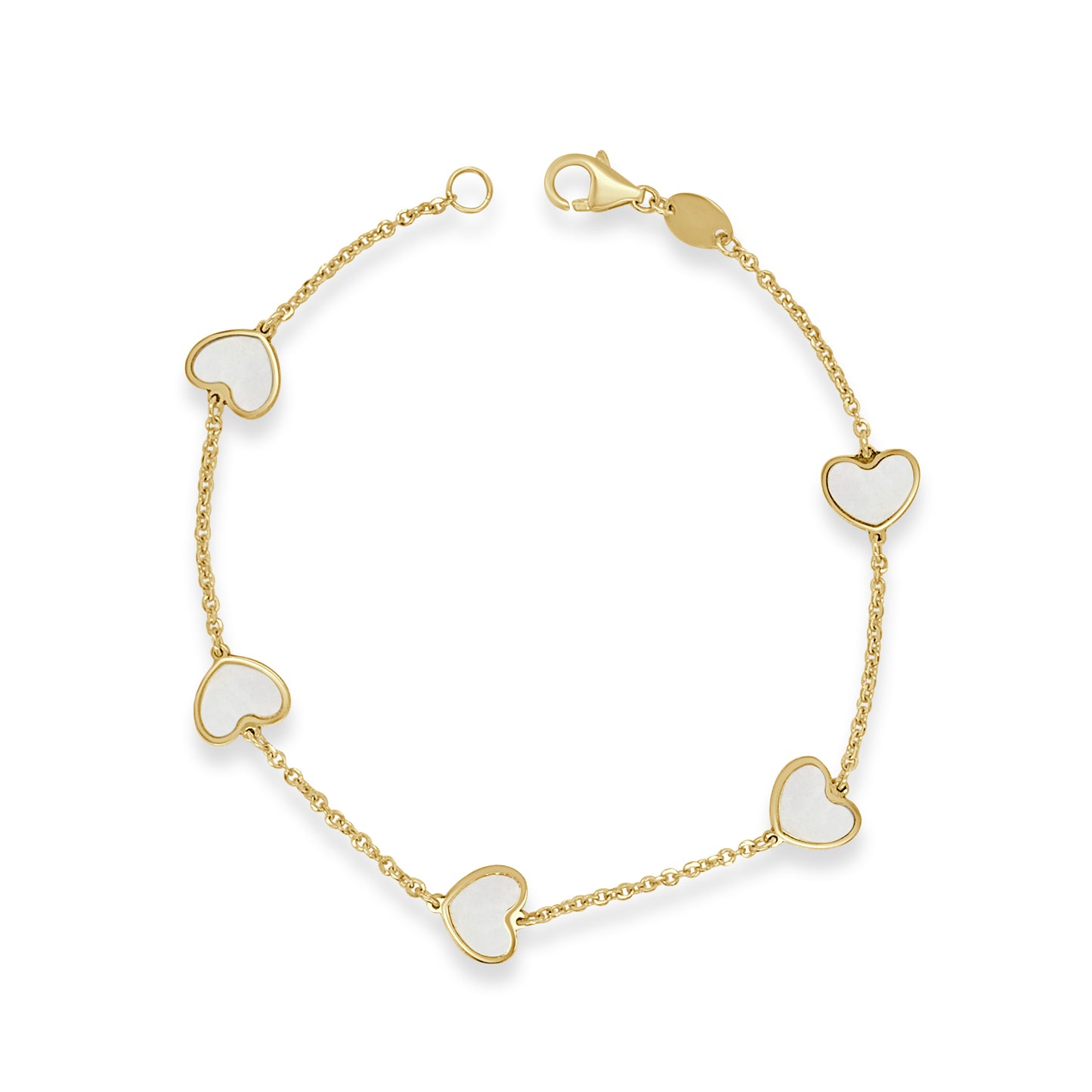 14K Italian Gold Gemstone Heart Station Bracelet