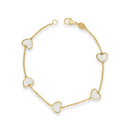 14K Italian Gold Gemstone Heart Station Bracelet