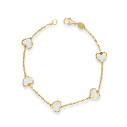 14K Italian Gold Gemstone Heart Station Bracelet
