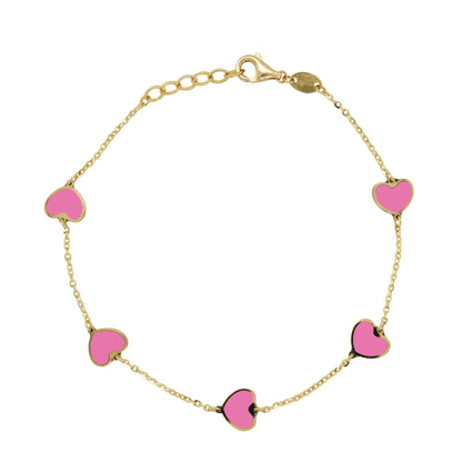 14K Italian Gold Gemstone Heart Station Bracelet