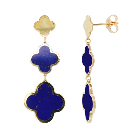 14K Italian Gold Gemstone Clover Graduated Drop Earrings