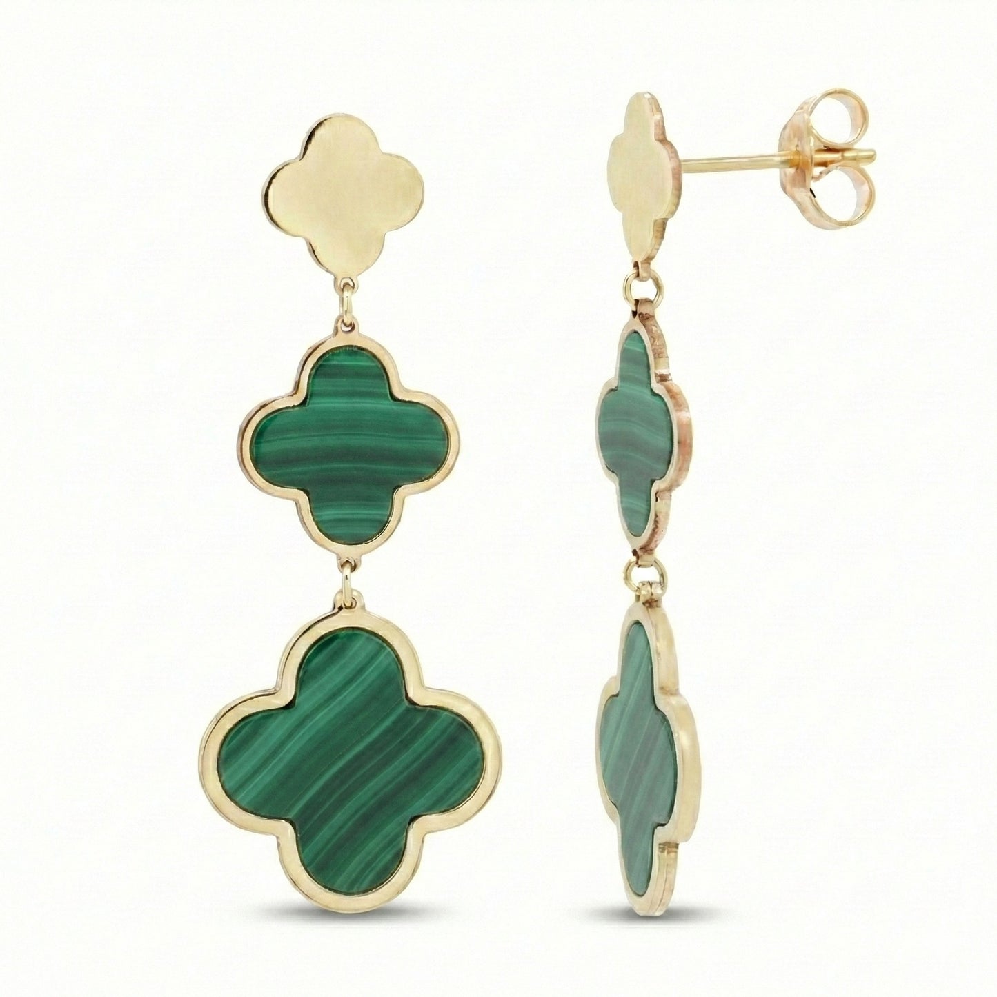 14K Italian Gold Gemstone Clover Graduated Drop Earrings