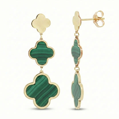 14K Italian Gold Gemstone Clover Graduated Drop Earrings