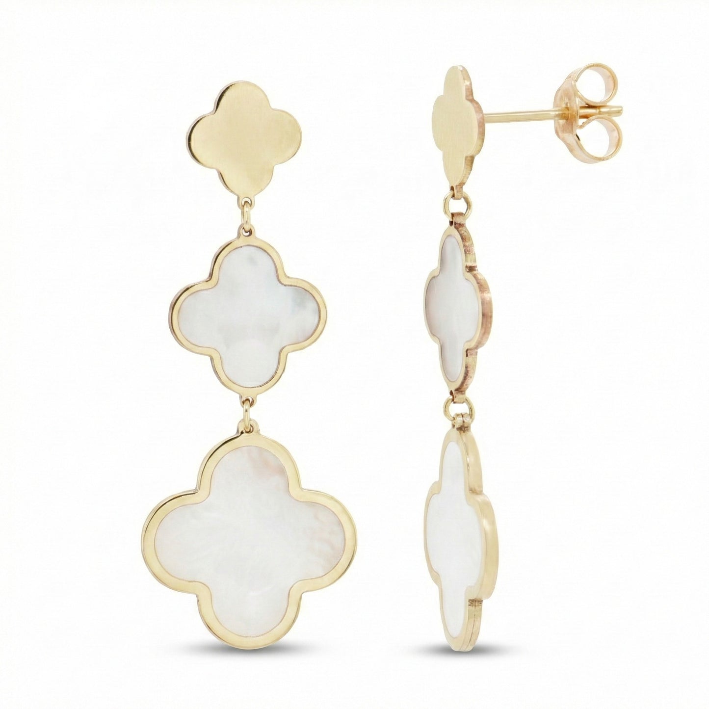 14K Italian Gold Gemstone Clover Graduated Drop Earrings