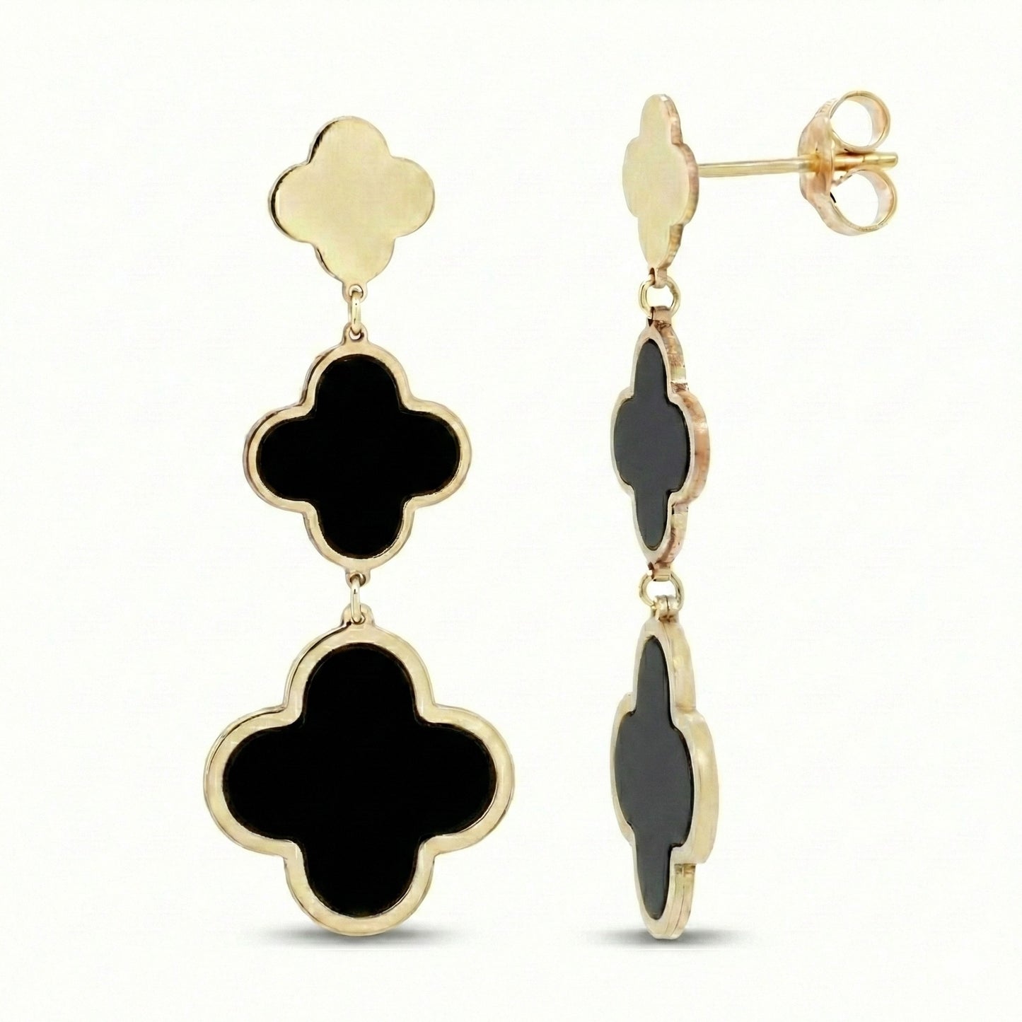 14K Italian Gold Gemstone Clover Graduated Drop Earrings