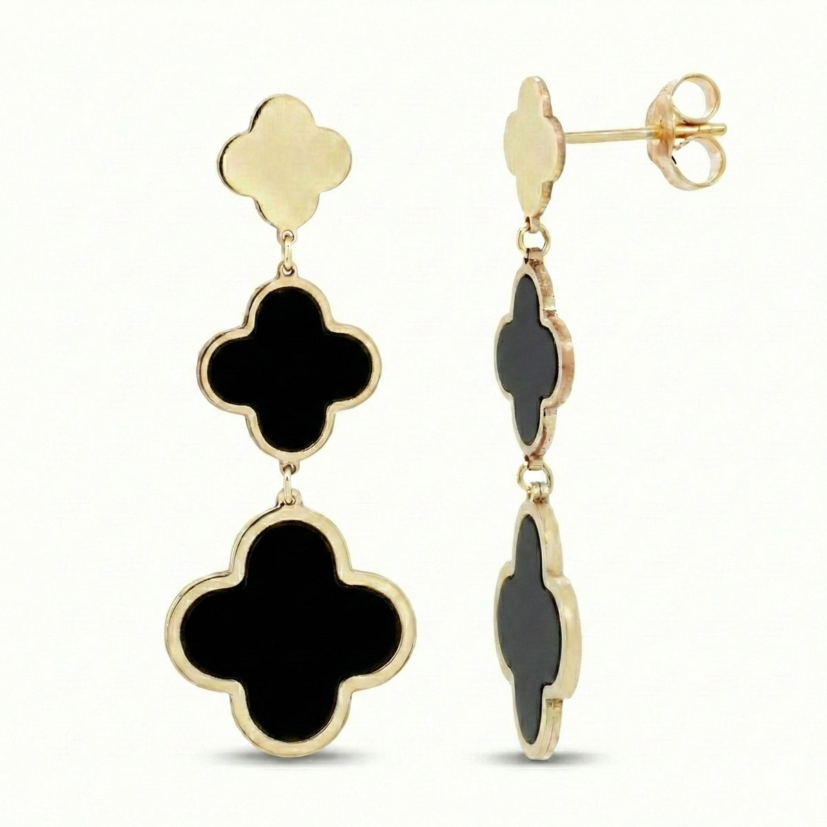 14K Italian Gold Gemstone Clover Graduated Drop Earrings