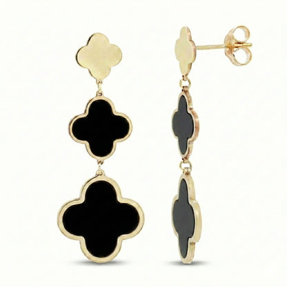 14K Italian Gold Gemstone Clover Graduated Drop Earrings