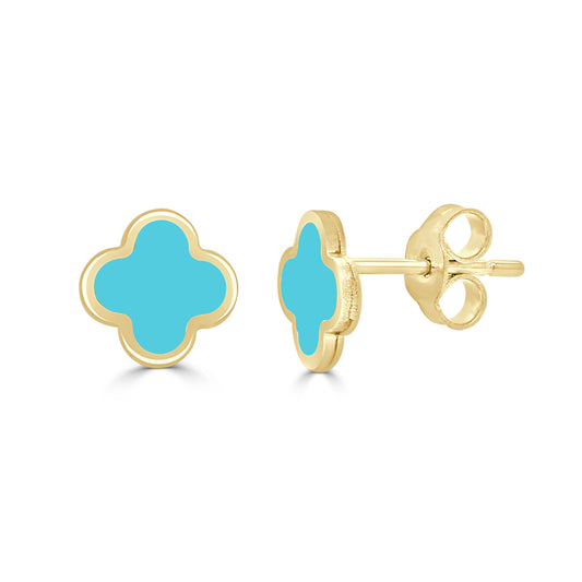 14K Italian Gold Turquoise Clover Stud Earrings