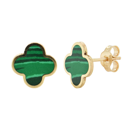 14K Italian Gold Gemstone Clover Stud Earrings
