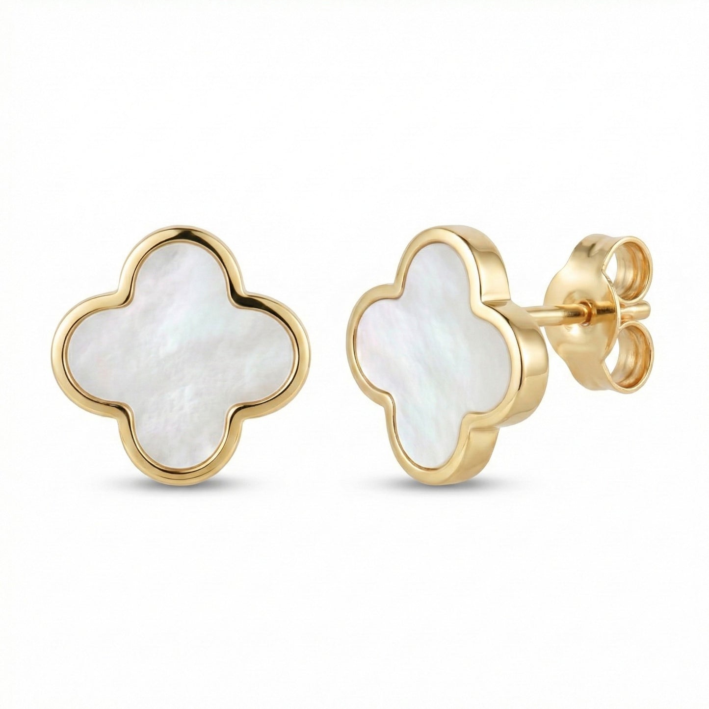 14K Italian Gold Gemstone Clover Stud Earrings