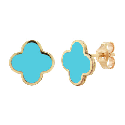 14K Italian Gold Gemstone Clover Stud Earrings
