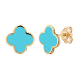 14K Italian Gold Gemstone Clover Stud Earrings