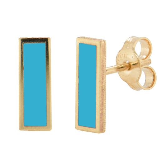 14K Italian Gold Turquoise Bar Stud Earrings