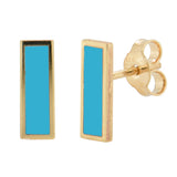 14K Italian Gold Turquoise Bar Stud Earrings