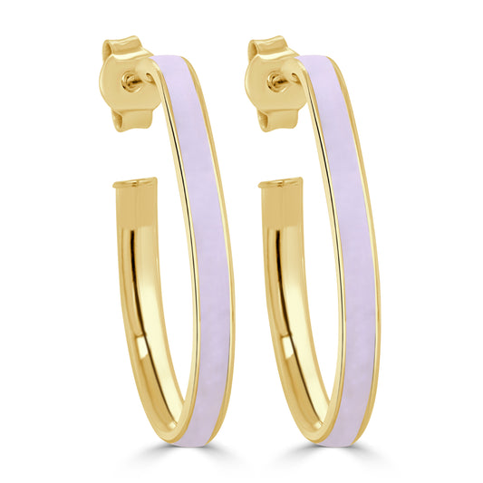 14K Italian Gold Lilac Enamel Pear-Shaped Open Hoop Earrings