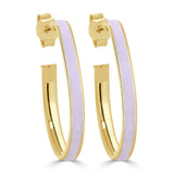 14K Italian Gold Lilac Enamel Pear-Shaped Open Hoop Earrings