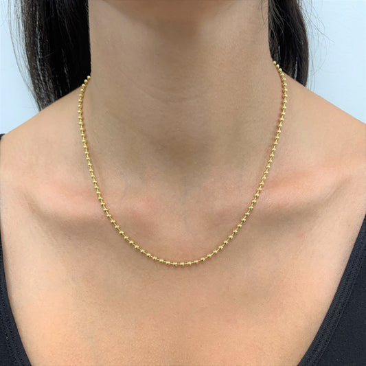 14K Italian Gold 3mm Beaded Chain 18" Necklace