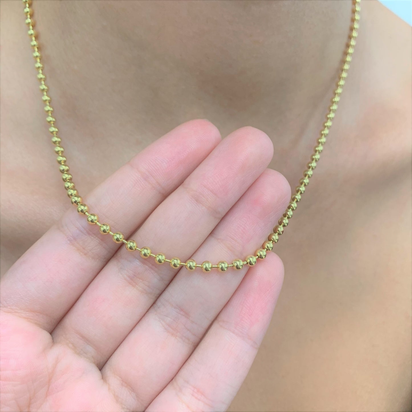 14K Italian Gold 3mm Beaded Chain 18" Necklace