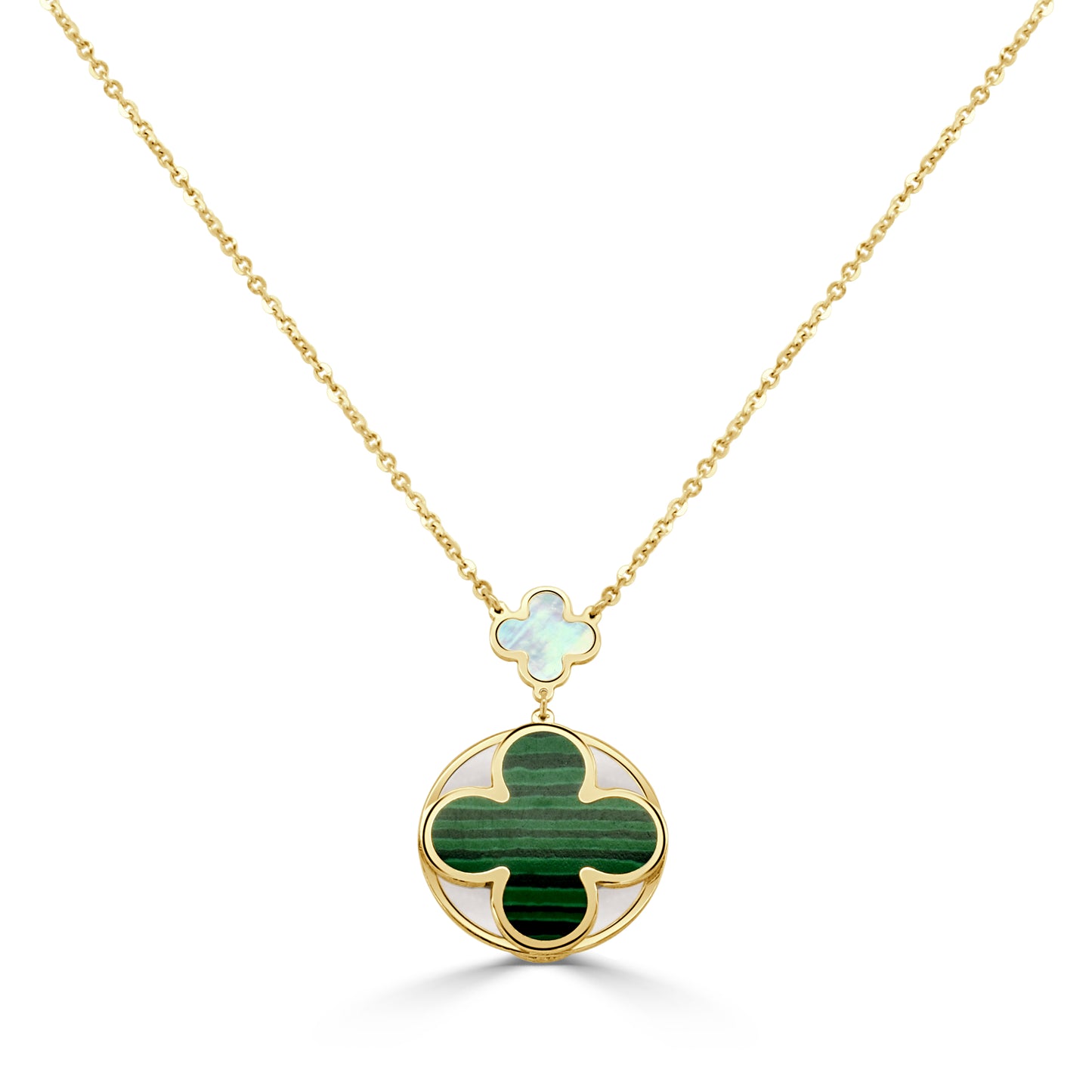 14K Italian Gold Gemstone Clover Mother-of-Pearl Disc Inset Necklace