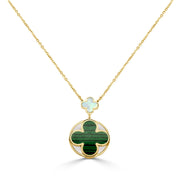 14K Italian Gold Gemstone Clover Mother-of-Pearl Disc Inset Necklace