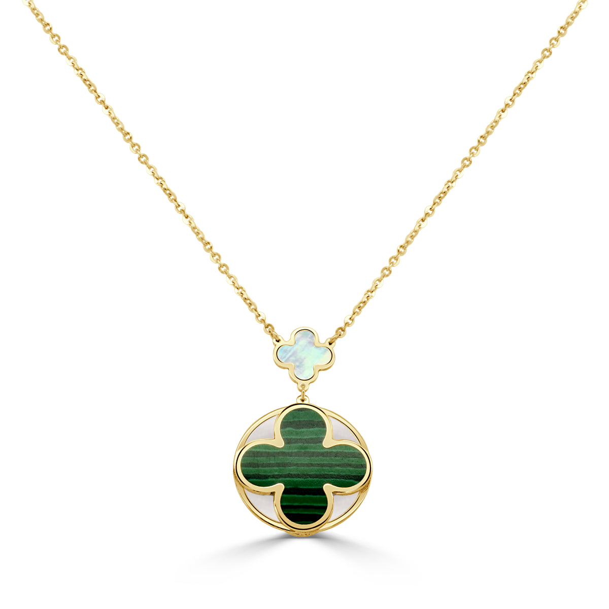 14K Italian Gold Gemstone Clover Mother-of-Pearl Disc Inset Necklace