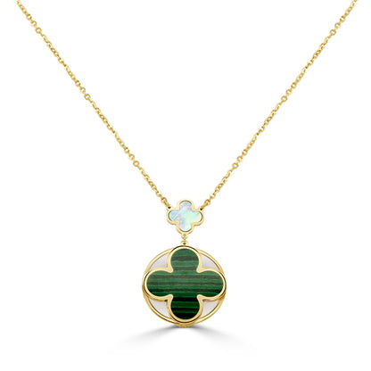 14K Italian Gold Gemstone Clover Mother-of-Pearl Disc Inset Necklace