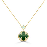 14K Italian Gold Gemstone Clover Mother-of-Pearl Disc Inset Necklace