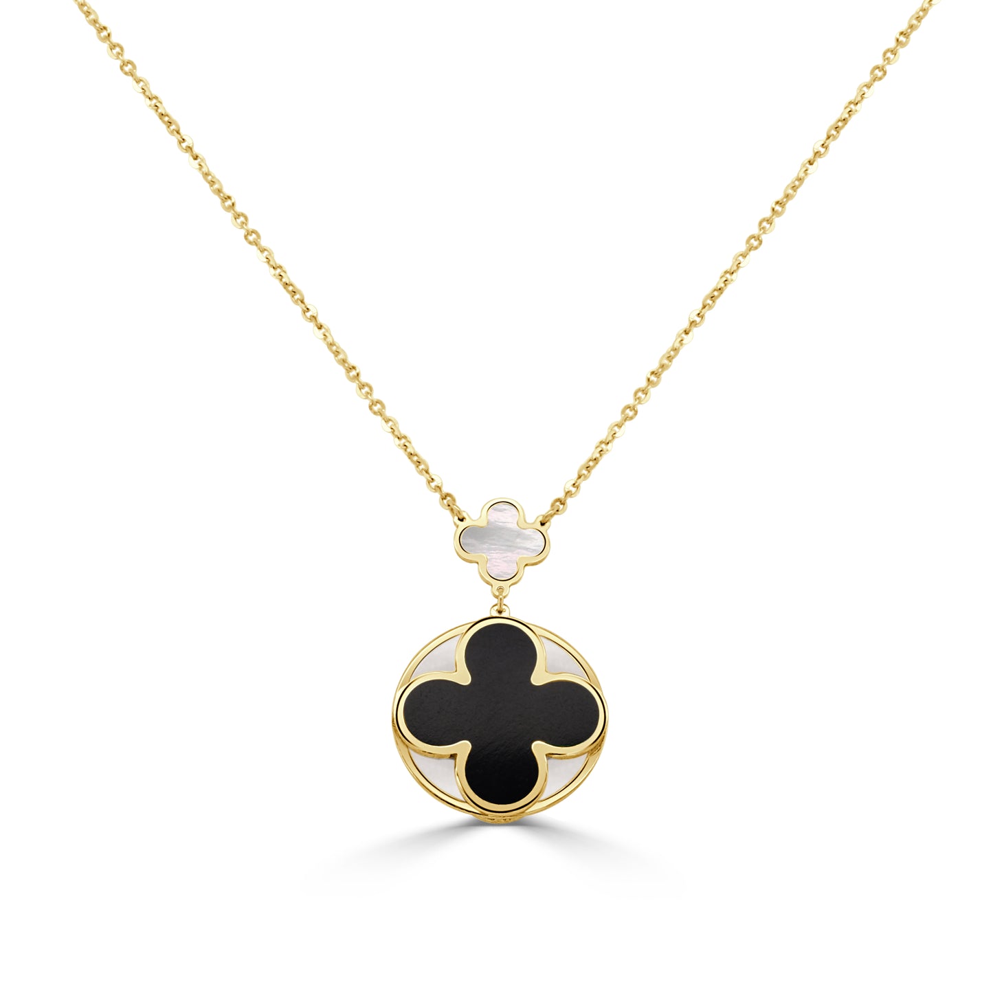 14K Italian Gold Gemstone Clover Mother-of-Pearl Disc Inset Necklace
